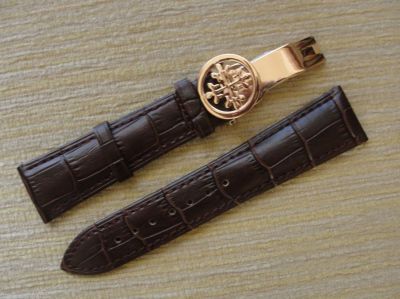 Replica Patek Philippe Brown leather watch strap w/ Rose Gold Buckle